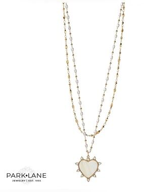Park Lane ESME Necklace Mother Of Pearl Heart Pendant Double Strand 2in 1 NWT